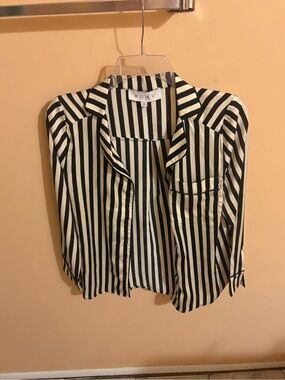 Buru black & cream satin striped button up shirt
